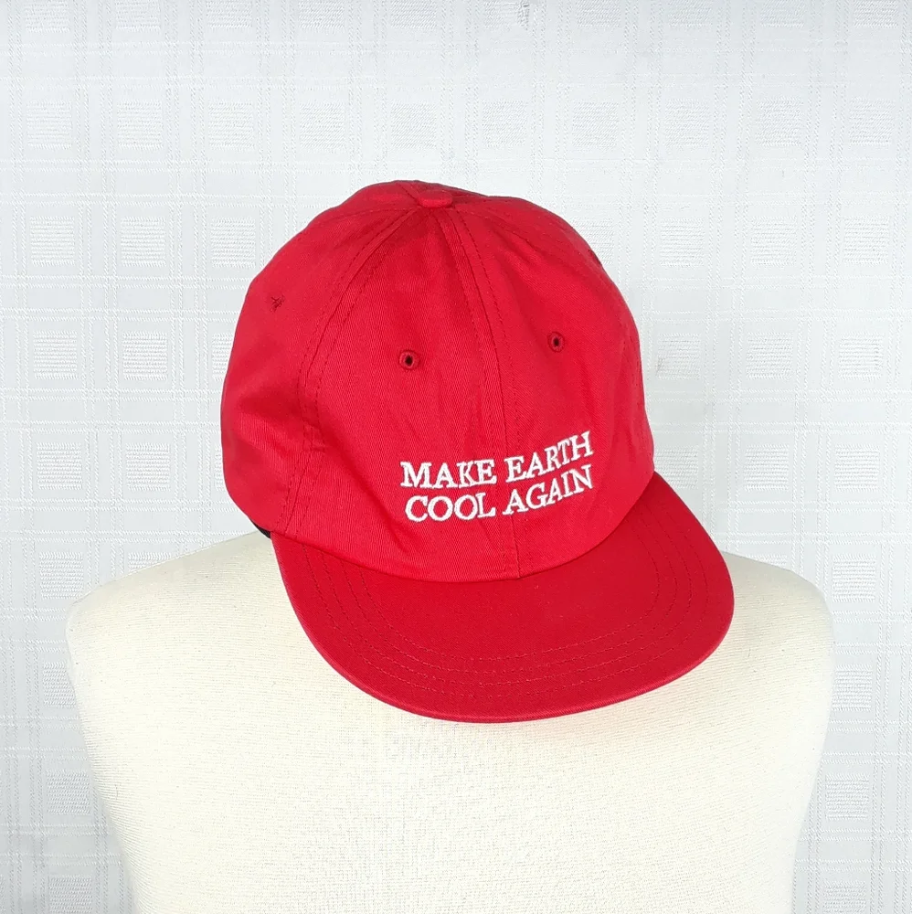 Hat Make Earth Cool Again Stonyfield Mens Womens Visor Cotton Hat Adjustable Red
